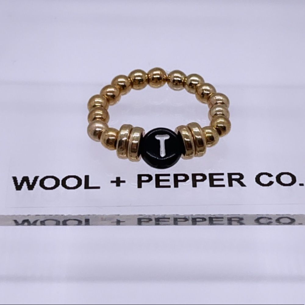 NWT Wool + Pepper Co. Black & Gold Initial Ring